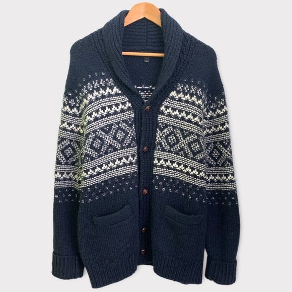 J. Crew Other - J. Crew Blue Shawl Collar Fair Isle Cardigan